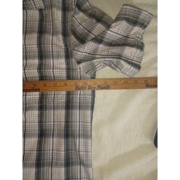 Carhartt Shirt Mens Medium Green Button Up Relaxed Fit Plaid Short Sleeve Pocket - Picture 5 of 5